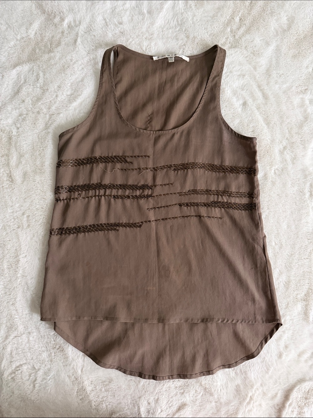 Women’s Brown Sleeveless Scoop Neck Top with Beaded Detail
